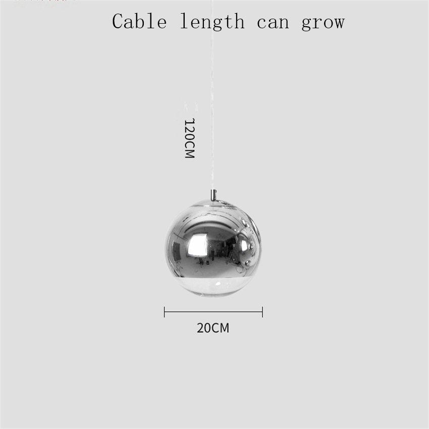 Argent or verre Lustre pendentif lumières Globe boule pendentif LED lampe salon Luminaire suspendu lampara Lustre éclairage E27: Silver 20CM