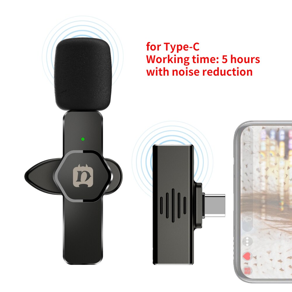 Wireless Lavalier Microphone Portable Audio Video Recording Mic for Iphone Android Live Gaming Mobile Phone Vlogging: Type-C Noise redu