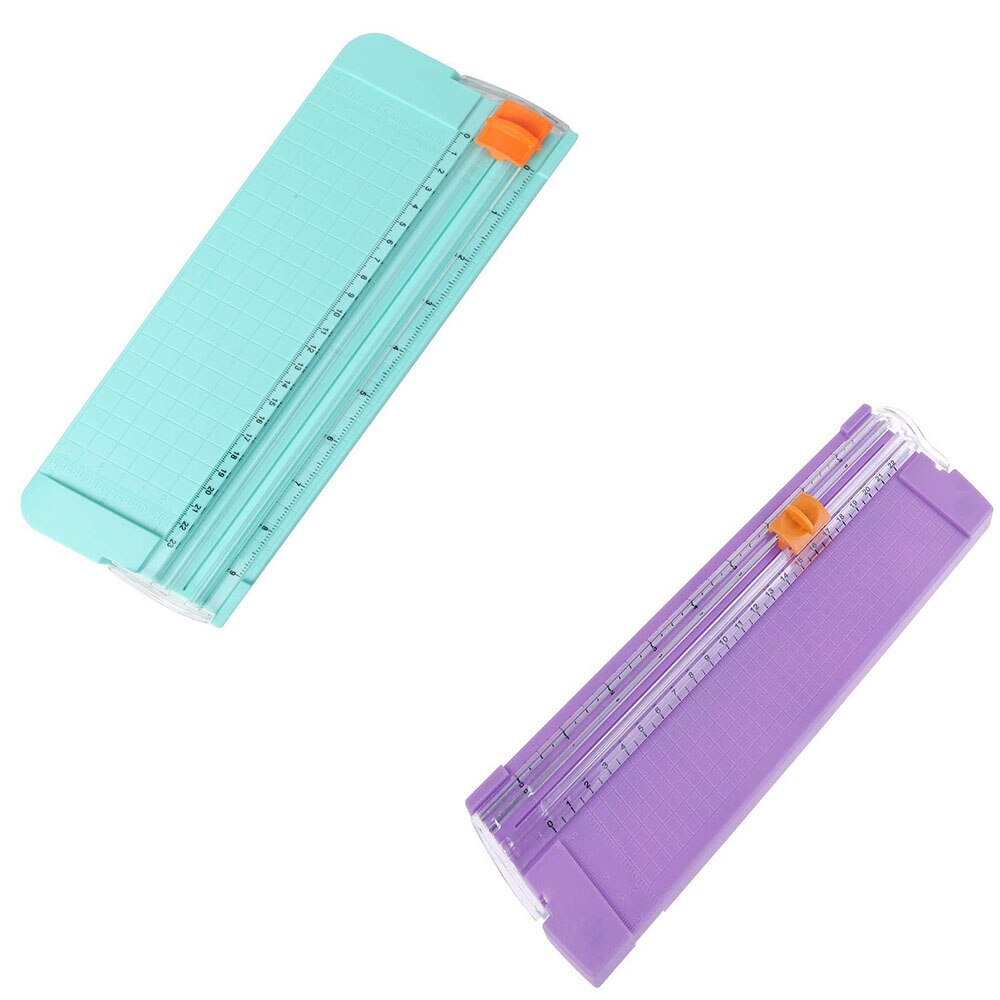 2Pcs Paper Trimmer Guillotine Mini Portable A4/A5 Size Card Cutter Photo Scrapbooking Trimmer With Finger Protection Slide Ruler: Green-Purple