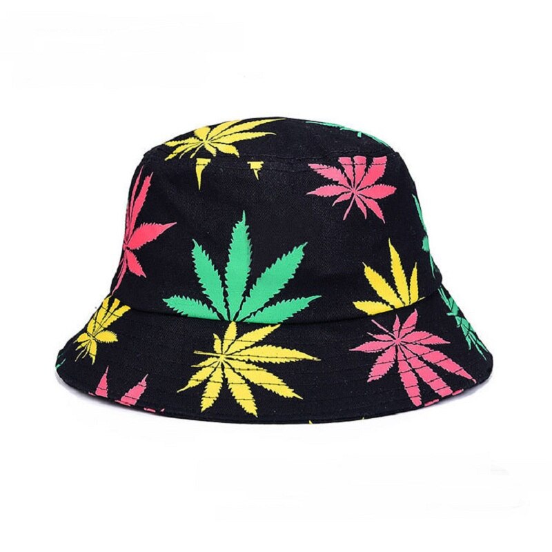 Unisex opvouwbare emmerhoed met esdoornbladerenprint, heren, slappe katoenen vissershoeden, bobkap, dames zomerzonbeschermingspetten