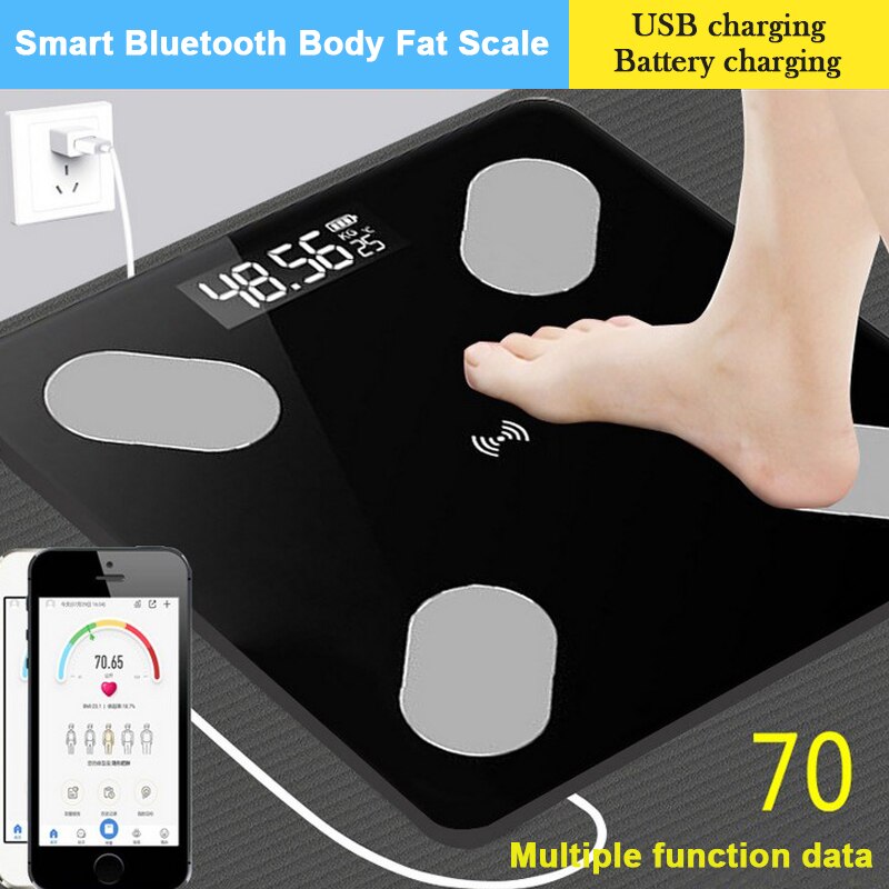 Bluetooth Smart Electronic Bathroom Scale Digital Display USB Charging Body Fat Scales TB