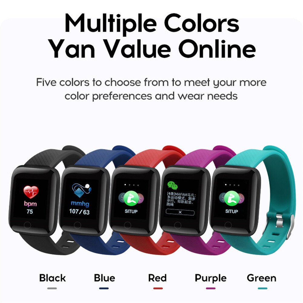 Smartklokke armbånd blodtrykk puls søvnmåler fitness tracker sport band for android ios 116 pluss menn kvinner barn