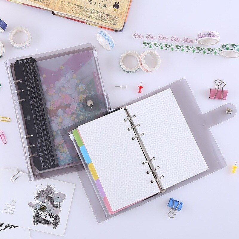 A5 A6 Black PVC Loose-leaf Notebook Cover Six-Hole Loose-Leaf Notebook Office Stationery Supplies Folder Desk Organizer