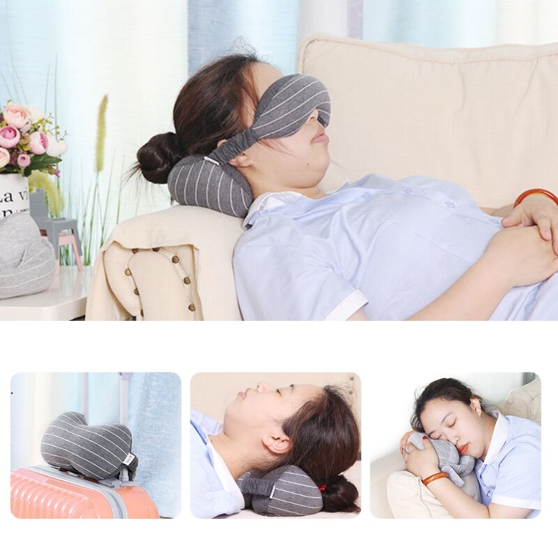 2 In 1 Multifunctionele Reizen U-Vormige Hals Kussen Met Slapen Schaduw Oogmasker Blinddoek Kantoor Thuis Massage Kussen