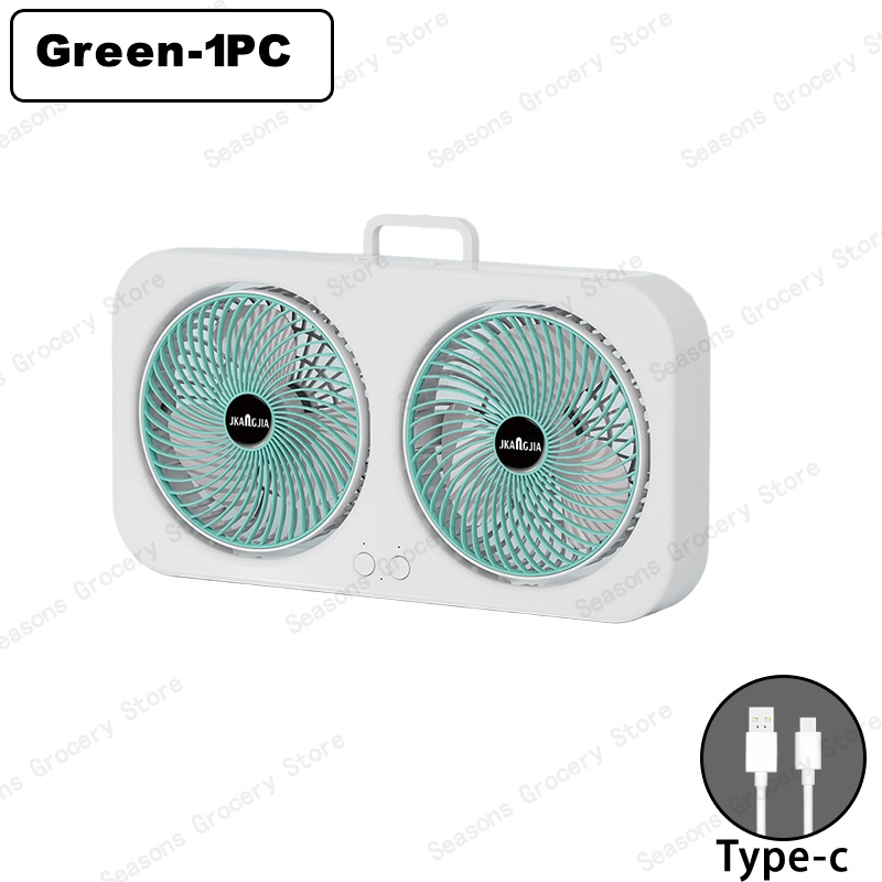 Hangende bureauventilator met dubbele kop USB oplaadbare draagbare stille koelventilator 3 snelheden verstelbaar voor kantoor thuis slaapzaalventilator: Donkergroen