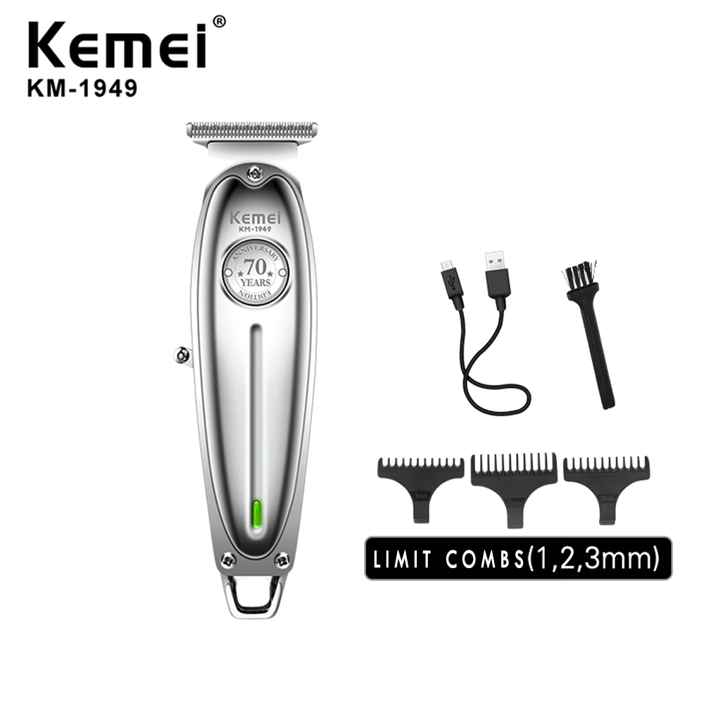 Kemei 1949 Hair Clipper All Metal Men Electric Cordless Hair Trimmer 0mm Baldheaded T Blade Finish Haircut Machine