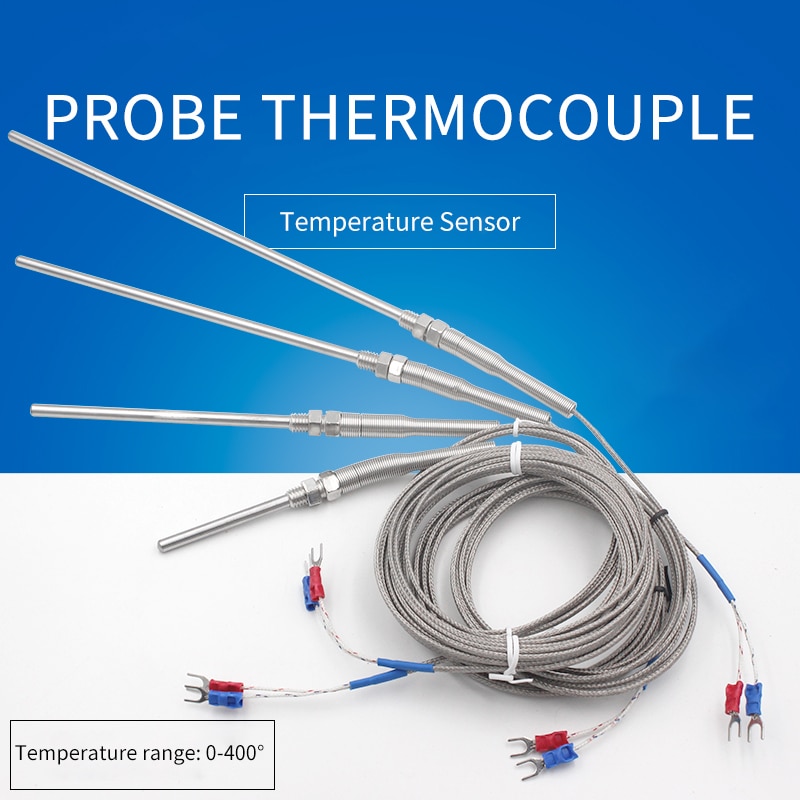 K-type thermocouple stainless steel probe thermocouple 100mm 1m 2m 3m 4m cable length, thermocouple 0 ~ 400C temperature sensor