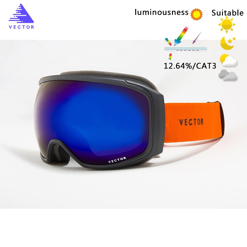 OTG Ski Brille Schnee Brille Winter Sport Snowboard Männer Frauen Sphärische Skibrille Ski Brillen Anti-Nebel-Sonnenbrille Ich bin Freien: Blau Linse