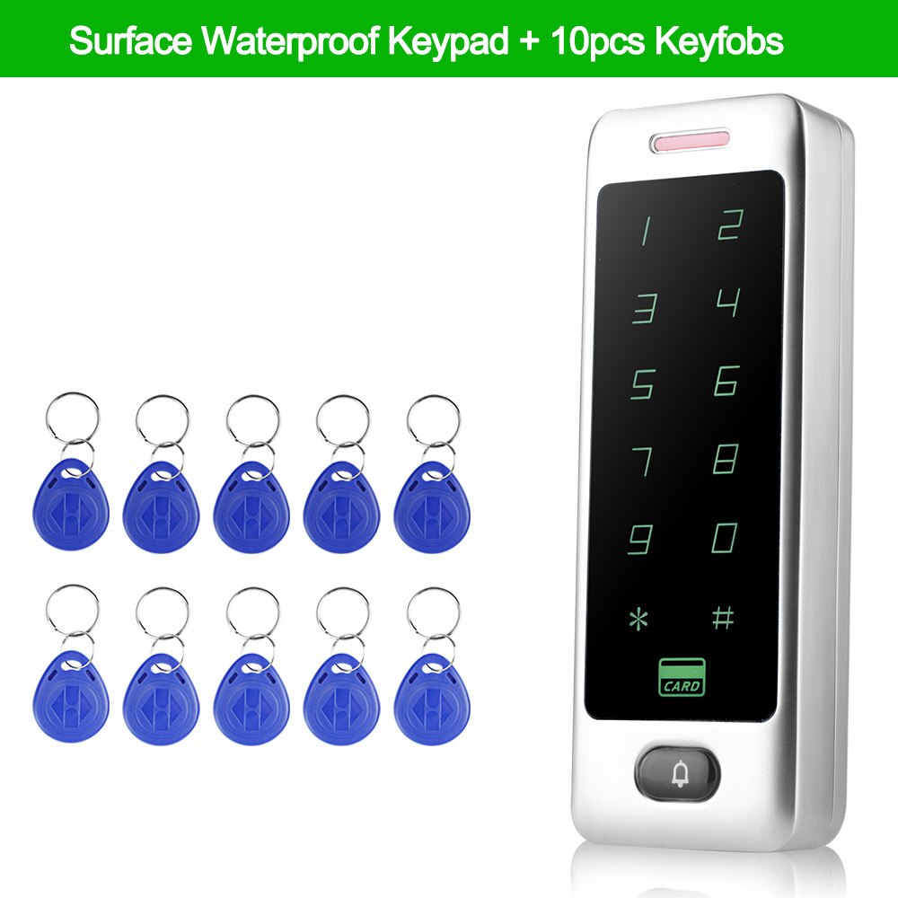 IP65 Waterdichte Metalen Rfid Keypad Access Control Reader Toetsenbord Wiegand26/34 Voor Deur Home Security System Outdoor + 10 stuks Sleutels: Surface Waterproof