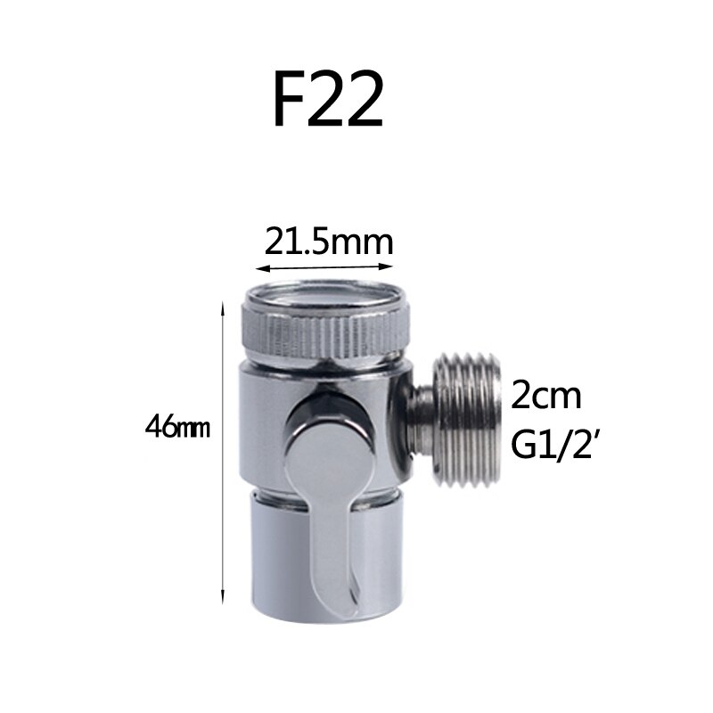 Förkromad koppar handfat kran luftare  f22 m24 g1/2 " avledningsadapter för toalett bidé spruta dusch tvättmaskin nippel: F22mm