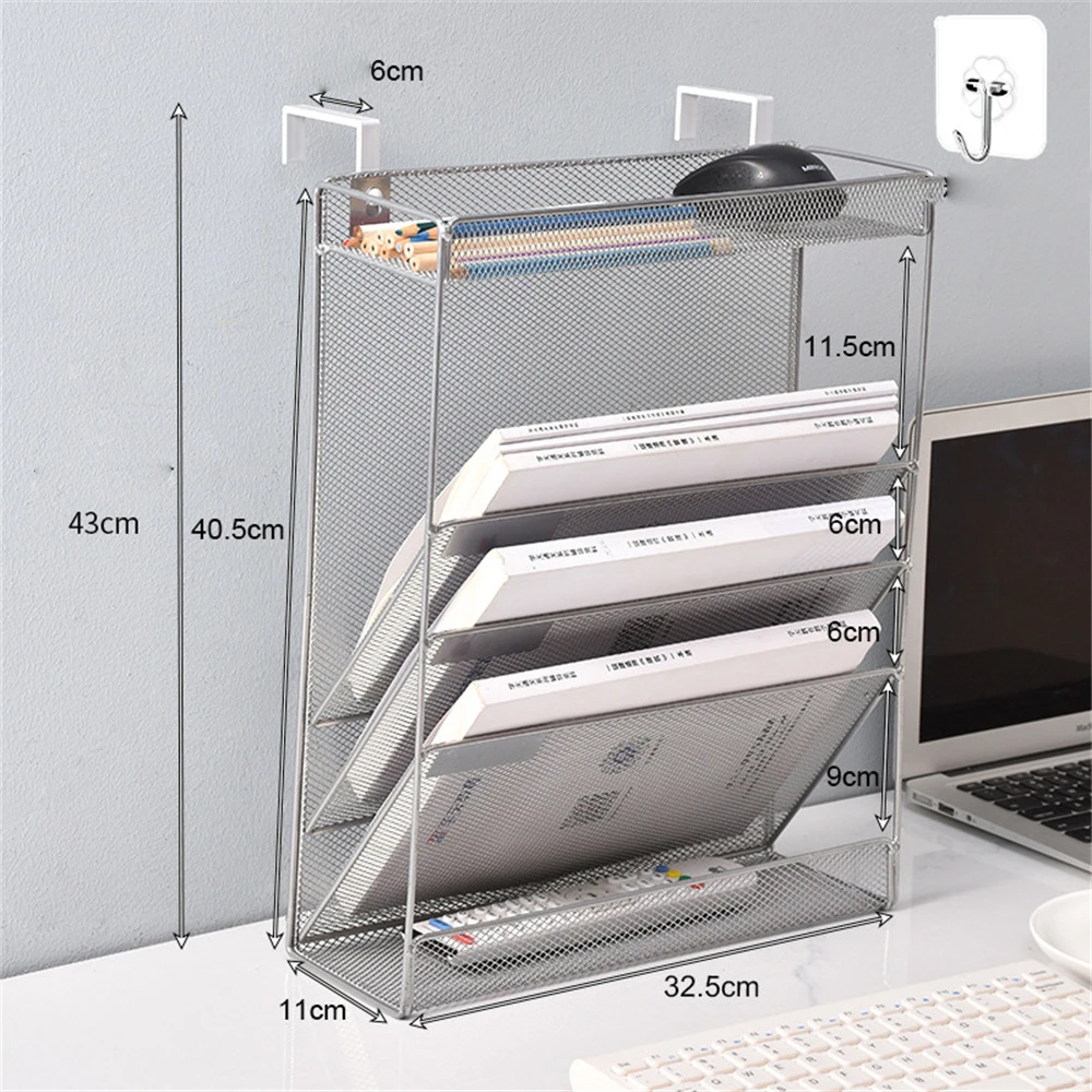 Hanging Metal File Organizer Rack Five Layer Wall Hanging Holder Mail Magazine Office Paper Document Letter Paper Storage Tray