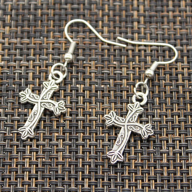 Mode Handgemaakte Cross Egyptische Ankh Leven Symbool Bloem Cross Hangers Zilveren Kleur Oorbellen Voor Vrouwen Stijl: 16x25mm pendant