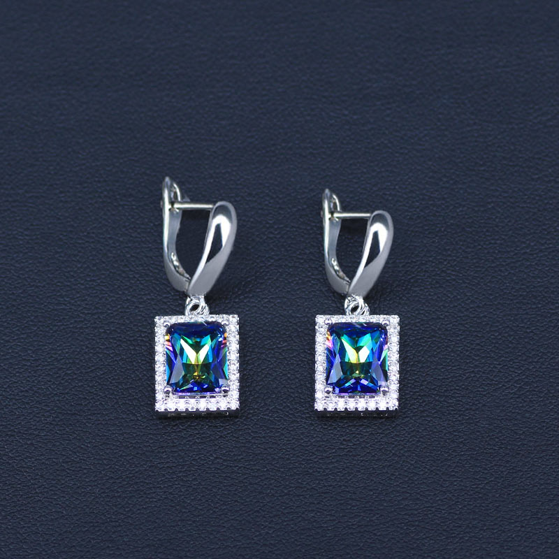 Místico Zirconia cubica arcoiris, conjunto de joyería de Color plateado para novia, joyería para mujer, collar de boda/pendientes/colgante/anillo