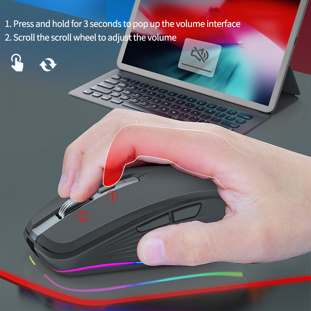 Mouse wireless per PC portatile Mouse ricaricabili Bluetooth RGB Mouse silenziosi per computer wireless Mouse da gioco ergonomico retroilluminato a LED  7