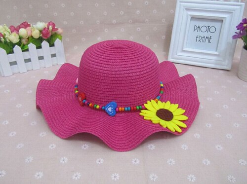 1 Uds Falbala de sombreros de sol para niños Primavera Verano playa sombrero de paja 52 cm circunferencia de la cabeza de 6138: rose red