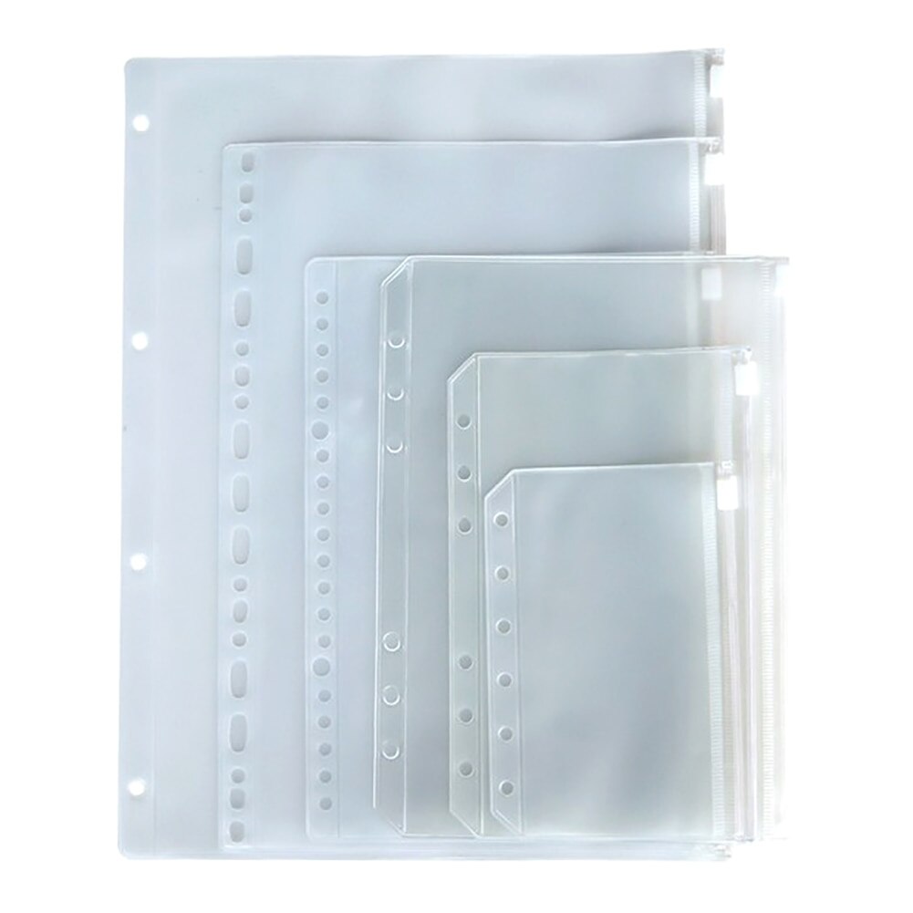 A5 A6 A7 12PCS Binder PocketsBinder Zipper Folders for 6-Ring Notebook Binder Transparent Loose Leaf Pouch Document Filing Bags
