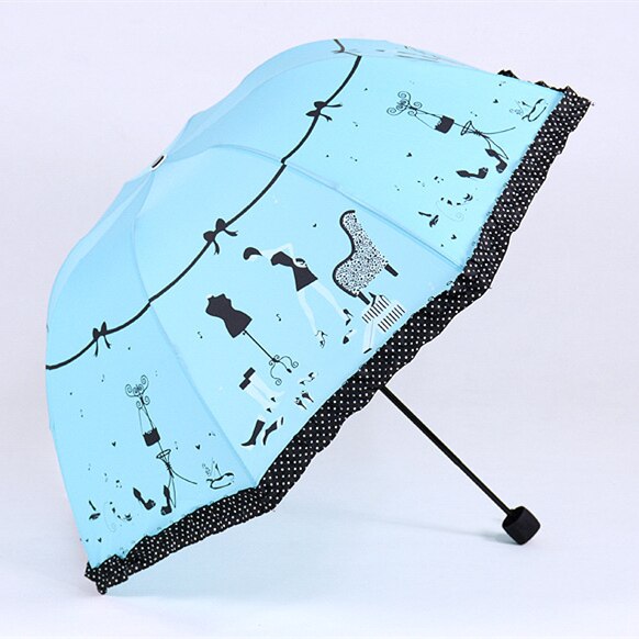 ! Paraguas plegable arqueado en forma de corazón de princesa de Kocotree, sombrilla de sol, sombrilla de encaje, sombrilla de lluvia para mujer, Guada chuva: Azul