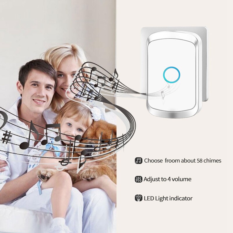 CACAZI Intelligent Wireless Doorbell Waterproof 2 Button 1 Receiver Home LED Light Battery Calling Bell Chime US EU UK AU Plug
