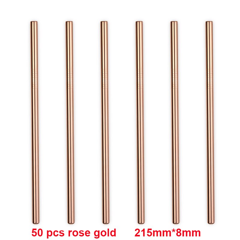 Metal sugerør 50 stk/parti genanvendelige rustfrit stål sugerør øko-venlige drikkerør 215mm*8mm lige bøjede sugerør til drink: Rosegold 50 lige