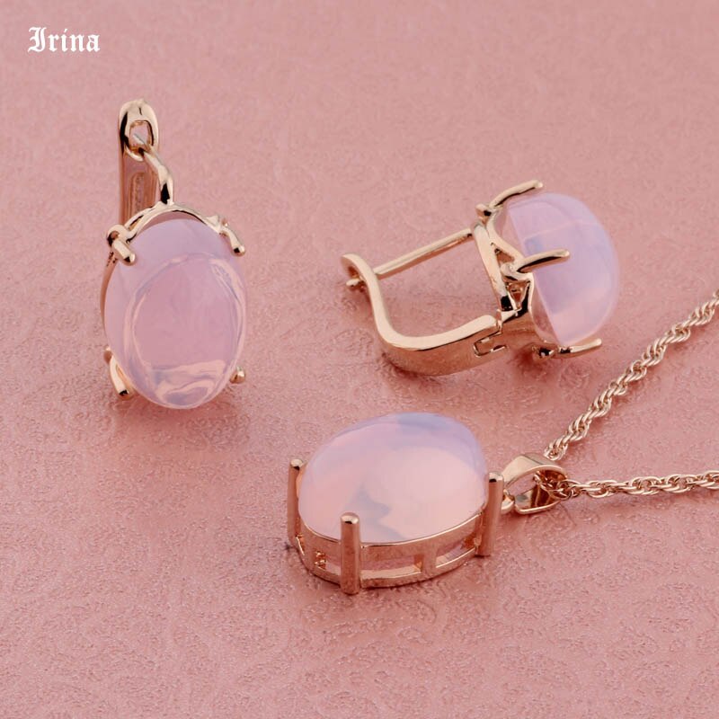 Irina Good Jewelry Sets For Women Wedding Hollow Oval Shape 585 Rose Gold Color Pendant Necklace and Earrings