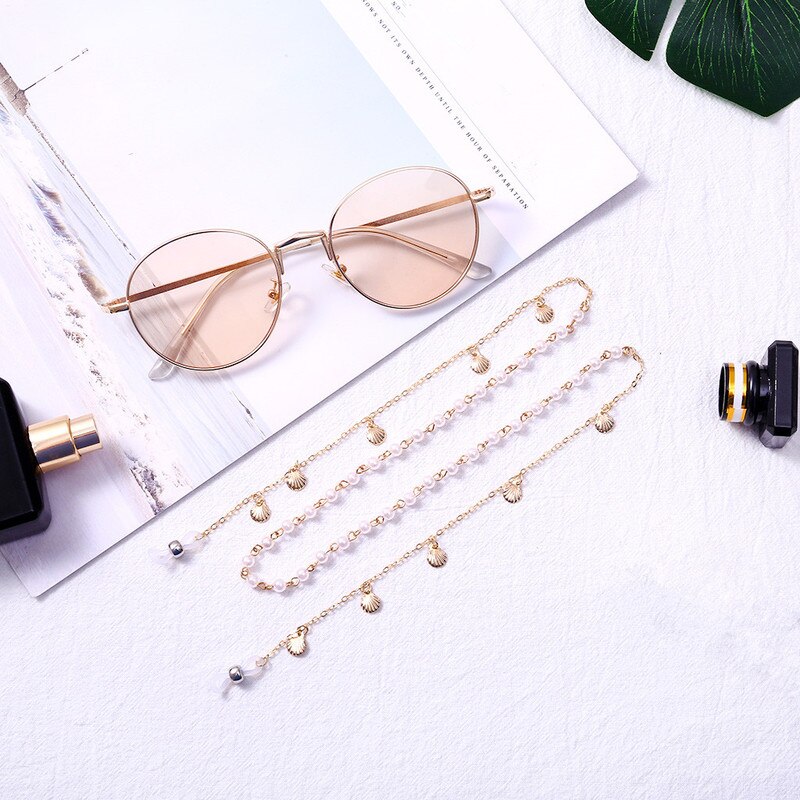 Vrouwen Elegante Parel Shell Anti-Slip Ketting Brillen Houder Lanyard Ketting Zonnebril Ketting Lenzenvloeistof Lanyard Riem