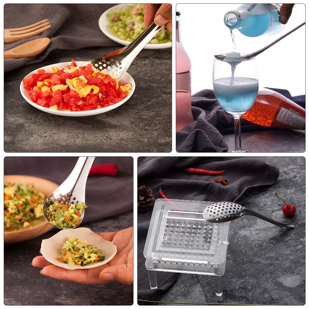 2pcs Household Small Cooking Colanders Stainless Steel Slotted Spoons Caviar Colander Spoons (Silver)