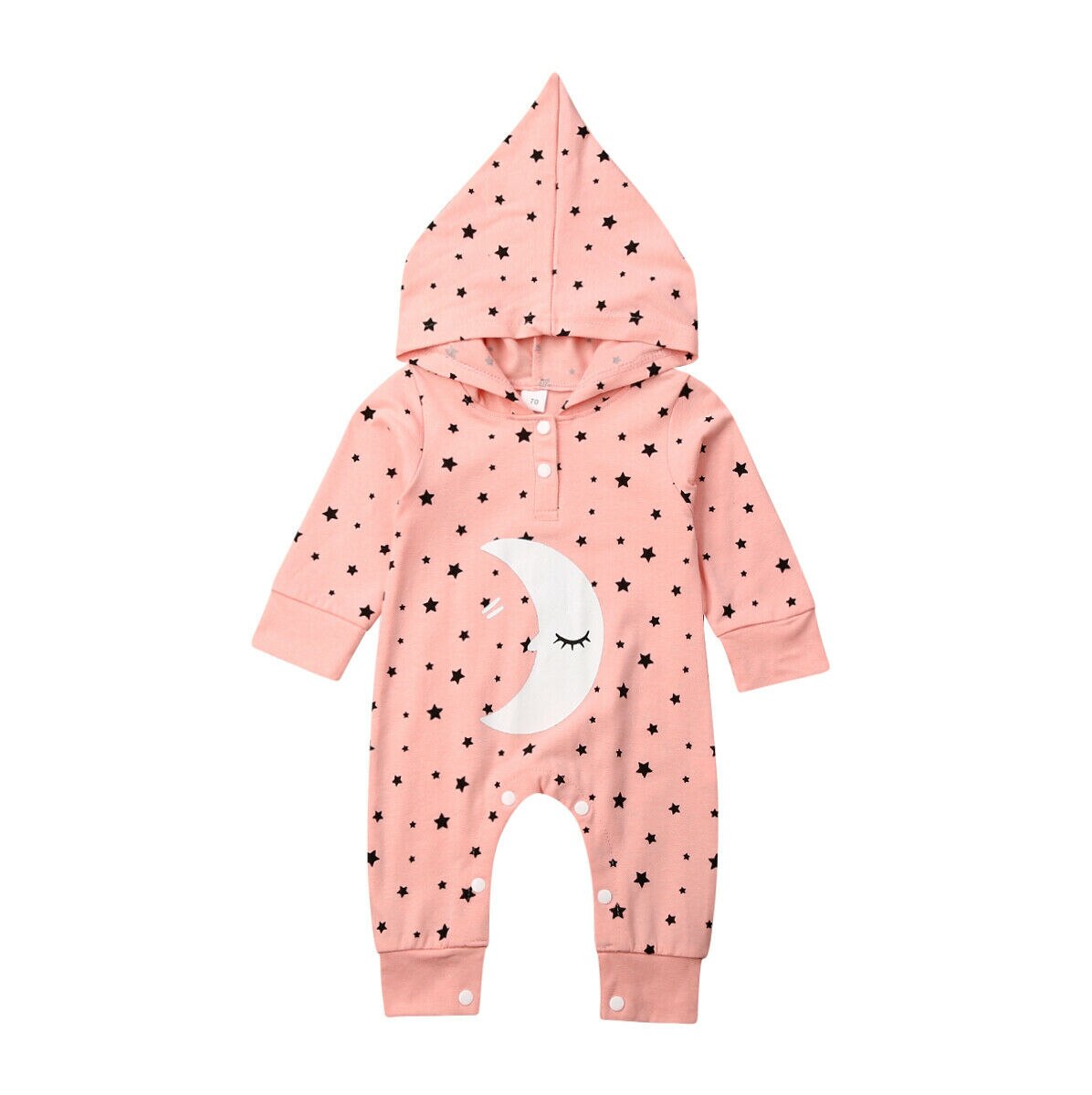 Autumn winter infant baby romper long sleeve warm stars moon print hoodie jumpsuit newborn baby clothes: Pink / 18M