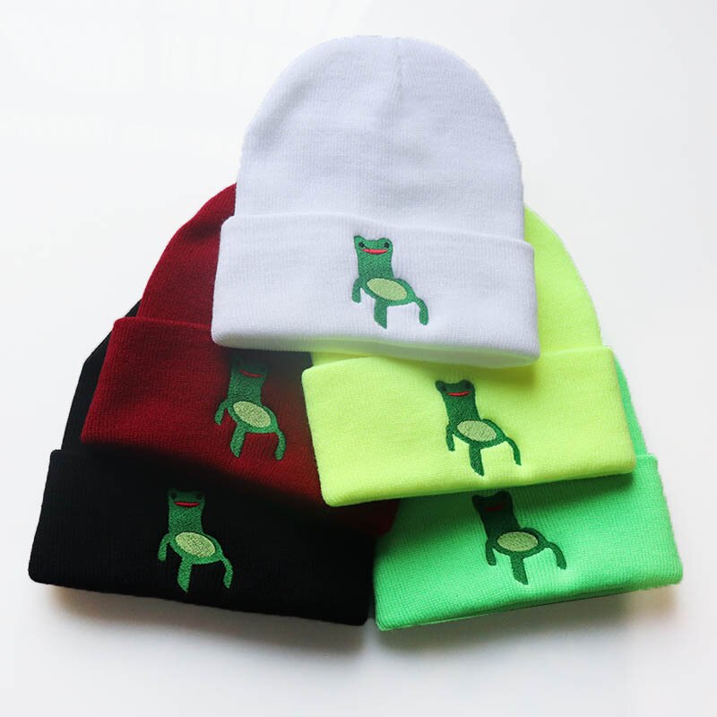 Froggy Chair Embroidered Beanie for Men Women Frog Hat Winter Warm Knitted Hat Ski Outdoor Hats 6 Colors