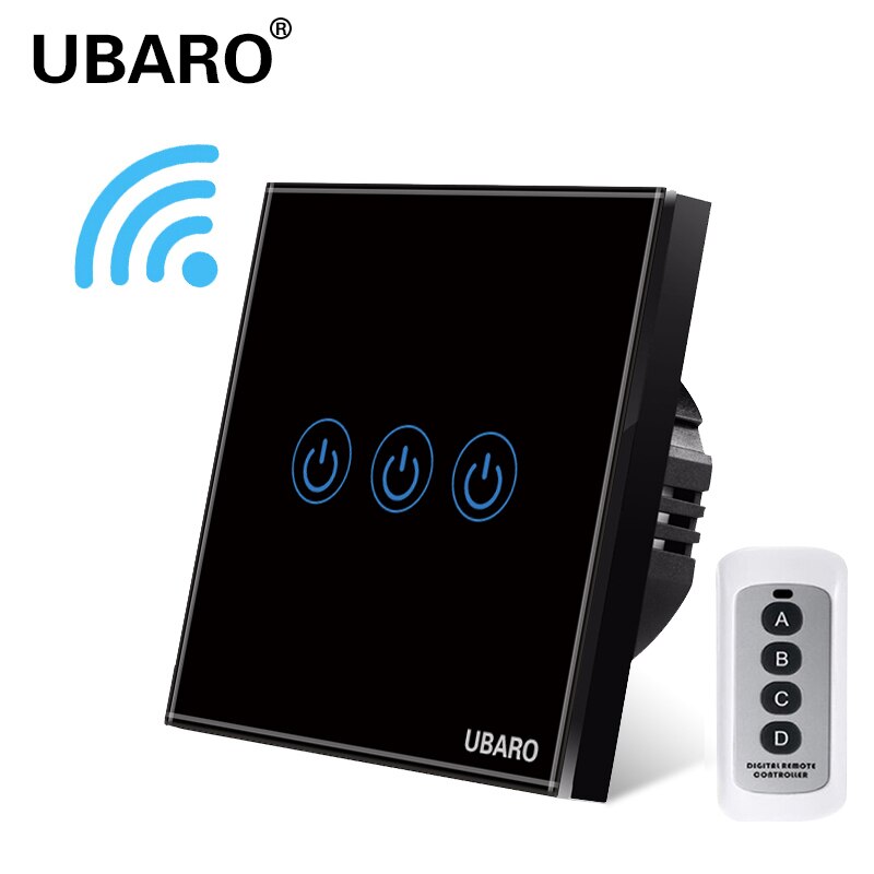 UBARO EU/UK Wireless Remote Control Touch Switch Crystal Glass Panel Remote Interruptor Liz Lichtschalter switches 1/2/3Gang: LG-BB3YX-YF