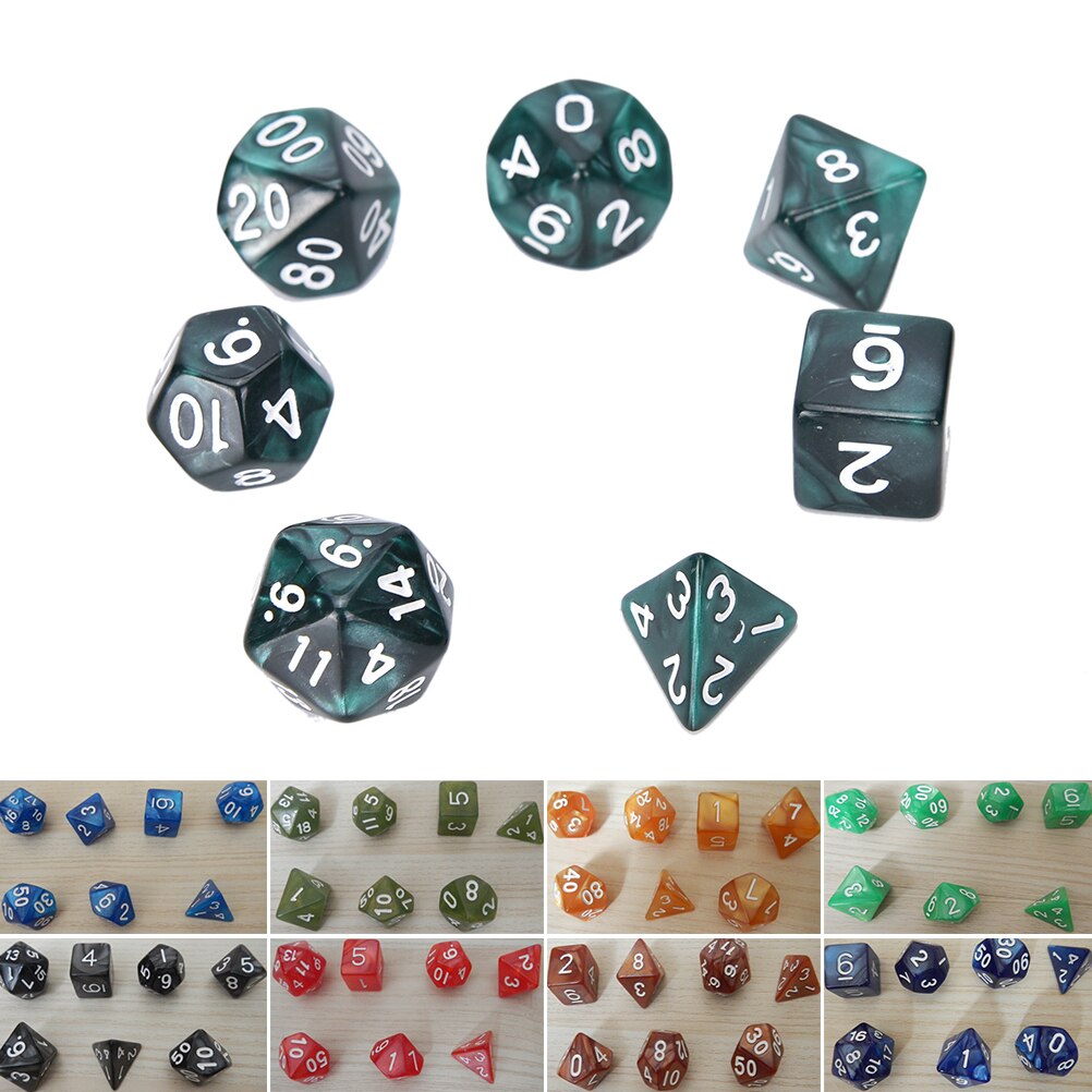 7 x terningsspill sett  d10 flersidige perler terninger dør til rpg