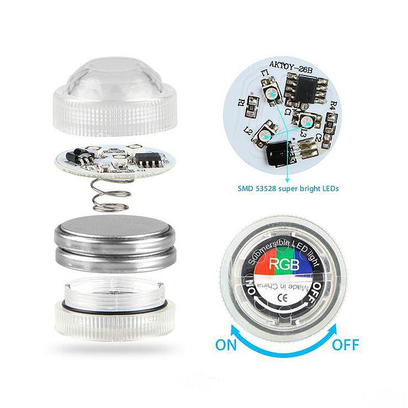 Underwater LED Light In/outdoor IP68 Waterproof Candle Lights 3cm Mini Pool Vase Lamp with Remote Control RGB Submersible lamps