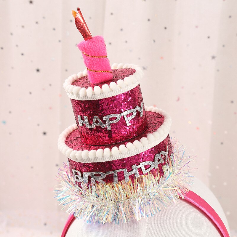 Diadema de feliz cumpleaños para niña y mujer, diadema para pastel, corona para , accesorios para el cabello, rosa brillante, roja