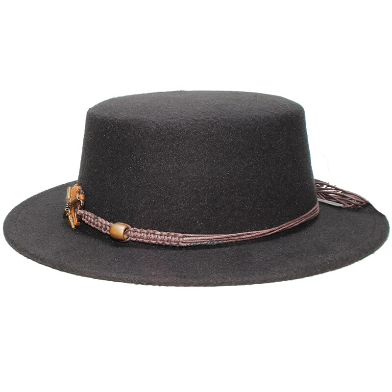 Retro Unisex Women Men /Kid Child Wool Fedora Flat Dome Oval Top Bowler Porkpie Pork-pie Hat Wood Bead Knitted Band (54/57cm)