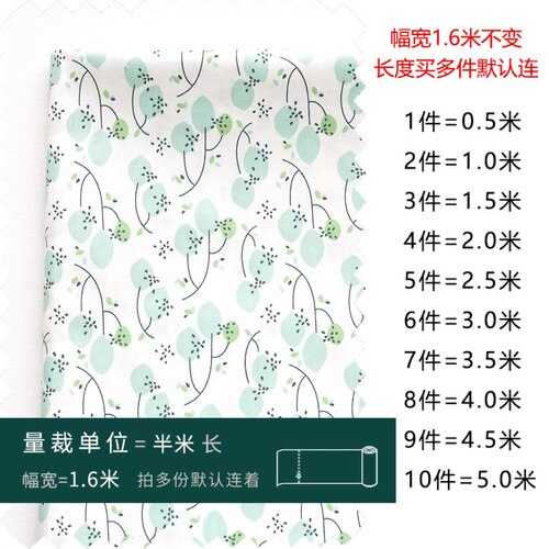 Grønt "fersk floral" Bomullsstoff - 160cm Bredde - 180g/m² - 100% Pustende Bomull: 4