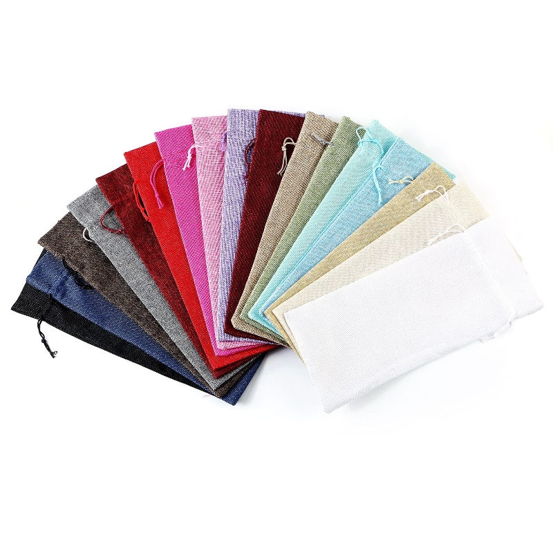 5pcs15x35cm Party Decoratie Wijnfles Tas Trekkoord Linnen Rode Wijn Bag Herbruikbare Verpakking Stofdicht Linnen Doek Zak: Random color