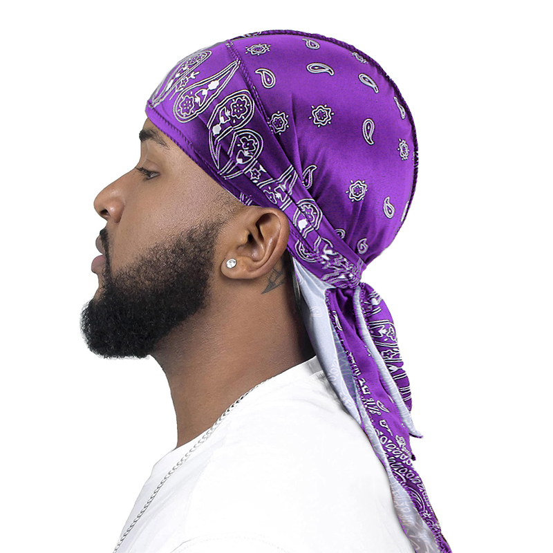 Men's Silky Durags African Print Headwrap for Women Long Tail Pirate Hat Biker Hear Wear Bandanas Turban Hair Accessories: PURPLE