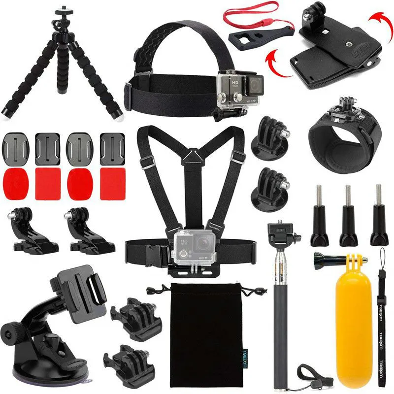 Kit voor Gopro Hero Hoofdband Polsband Mount Selfie Stick voor SJCAM Actiecamera Accessoires