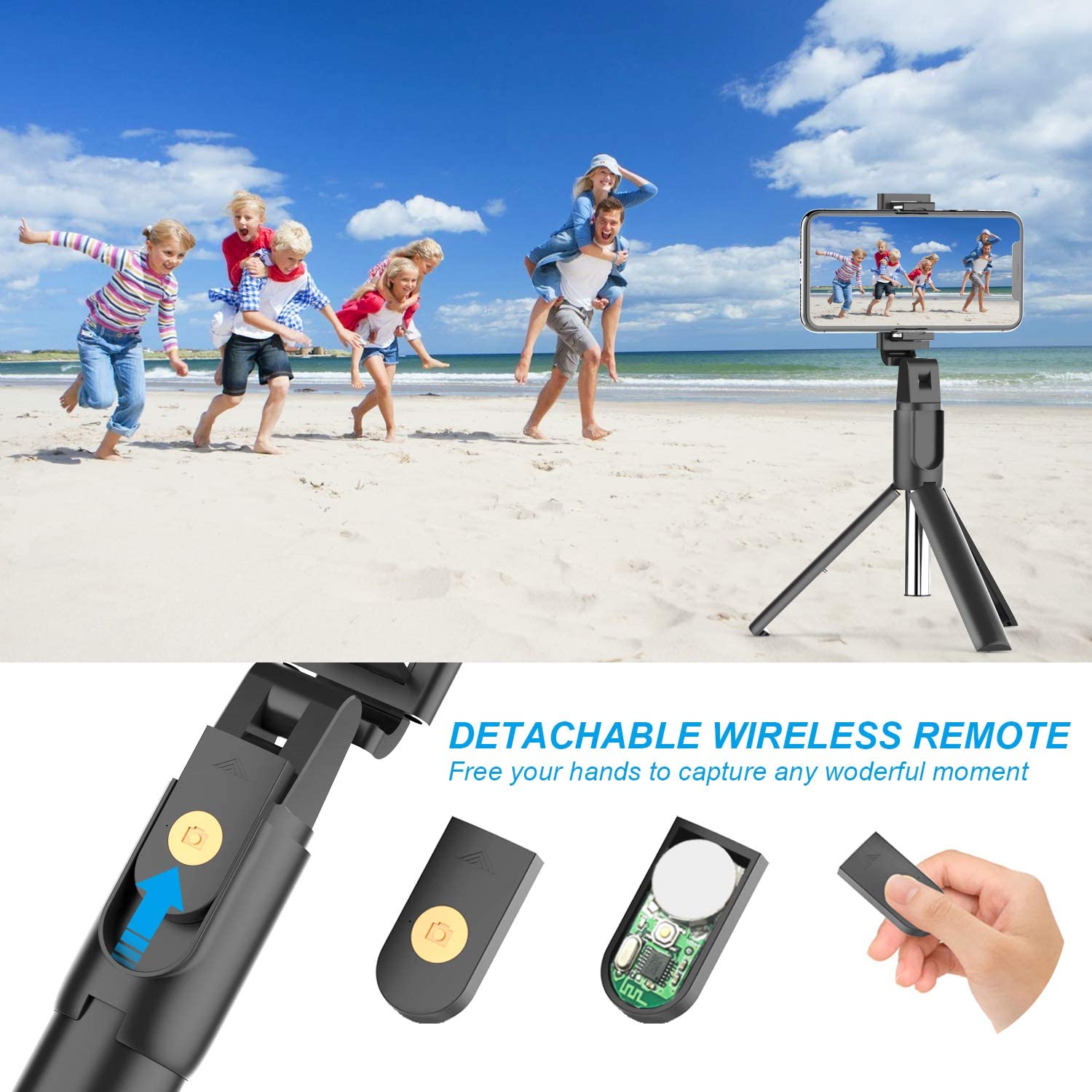 3 in 1 kabelloser bluetooth-selfie-stick, ausziehbares hand-monopod, faltbares mini-stativ mit auslöser-fernbedienung für das iphone