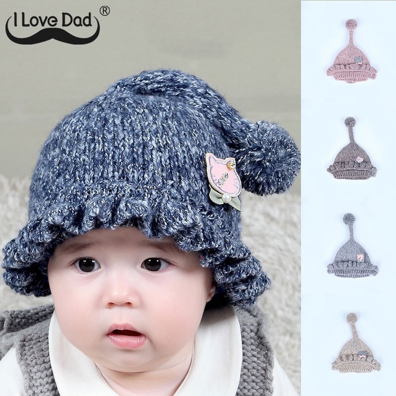 Winter Baby Hat Cartoon Long Tail Pompon Cat Newborn Baby Girl Boy Knitted Cap Winter Warm Earmuffs Wool Infant Kids Hat