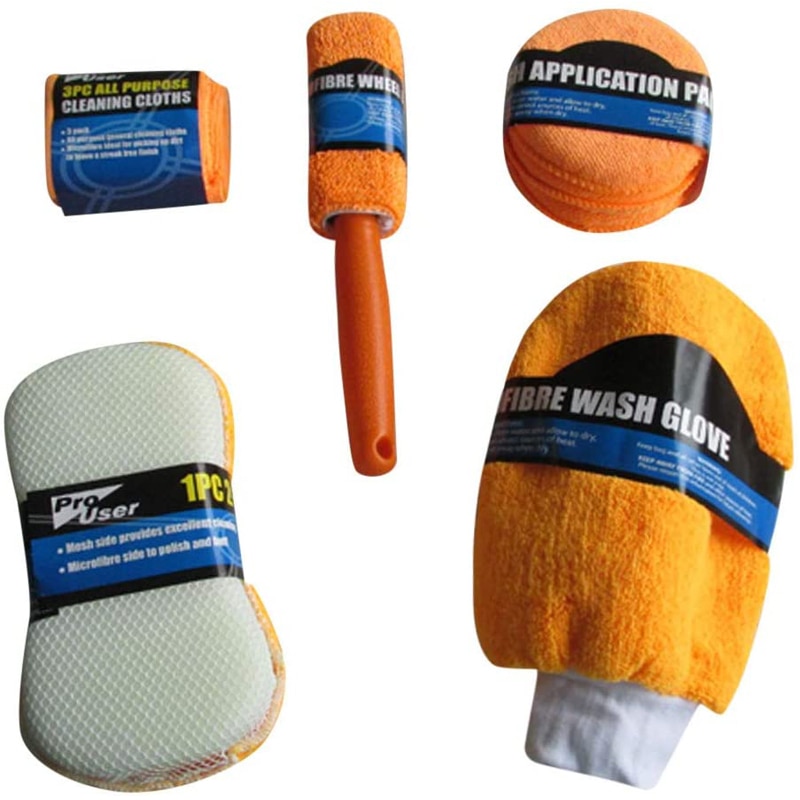 Kit de limpieza para coche, suministros de microfibra para lavado de coche, toalla, detalles, cepillo de rueda de coche, esponja para encerar, combinación de herramientas de limpieza de coche, 9 Uds.