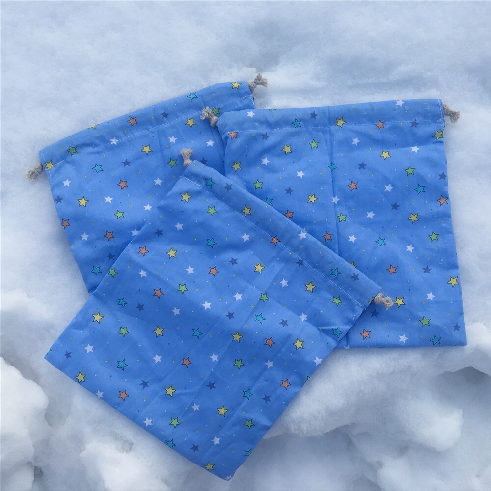 Yile 1pc katoenen trekkoord etui munt telefoon tasje party favor multifunctionele tas sterren blauw 8129a