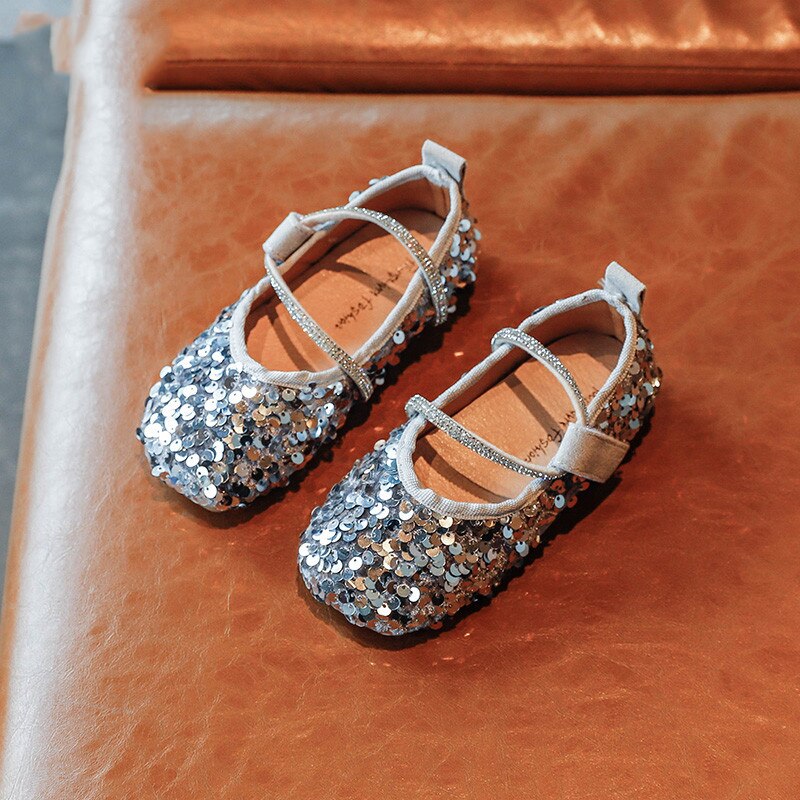 Meisjes leren schoenen herfst pailletten kinderen meisjes prinsessenschoenen platte meisjes nette schoenen maat 26-30 sz268: Sz268 zilver / Cn 26 binnenzool 15.5cm