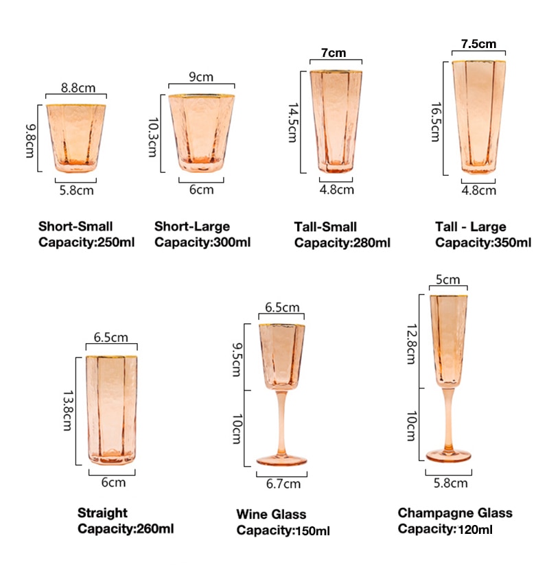 2 PCS Hexagonal Hammered Gold Rim Champagne Glass, Wine Glass,Whisky Glass, Water Glass Set of 2