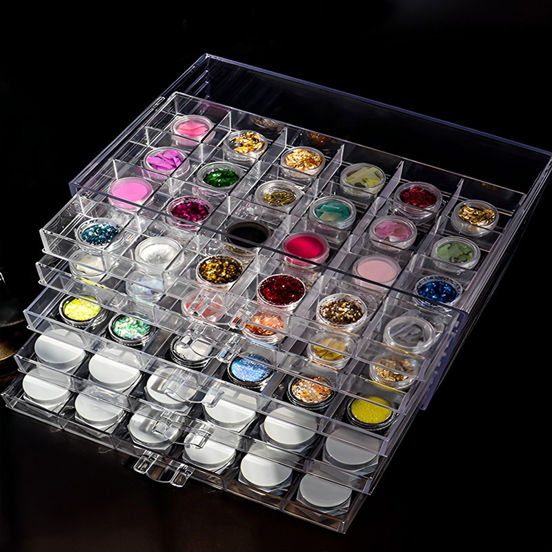 Caja de almacenamiento con compartimento para decoración de uñas, 72/79/120 rejillas, organizador acrílico transparente para cuentas, accesorios de manicura DIY