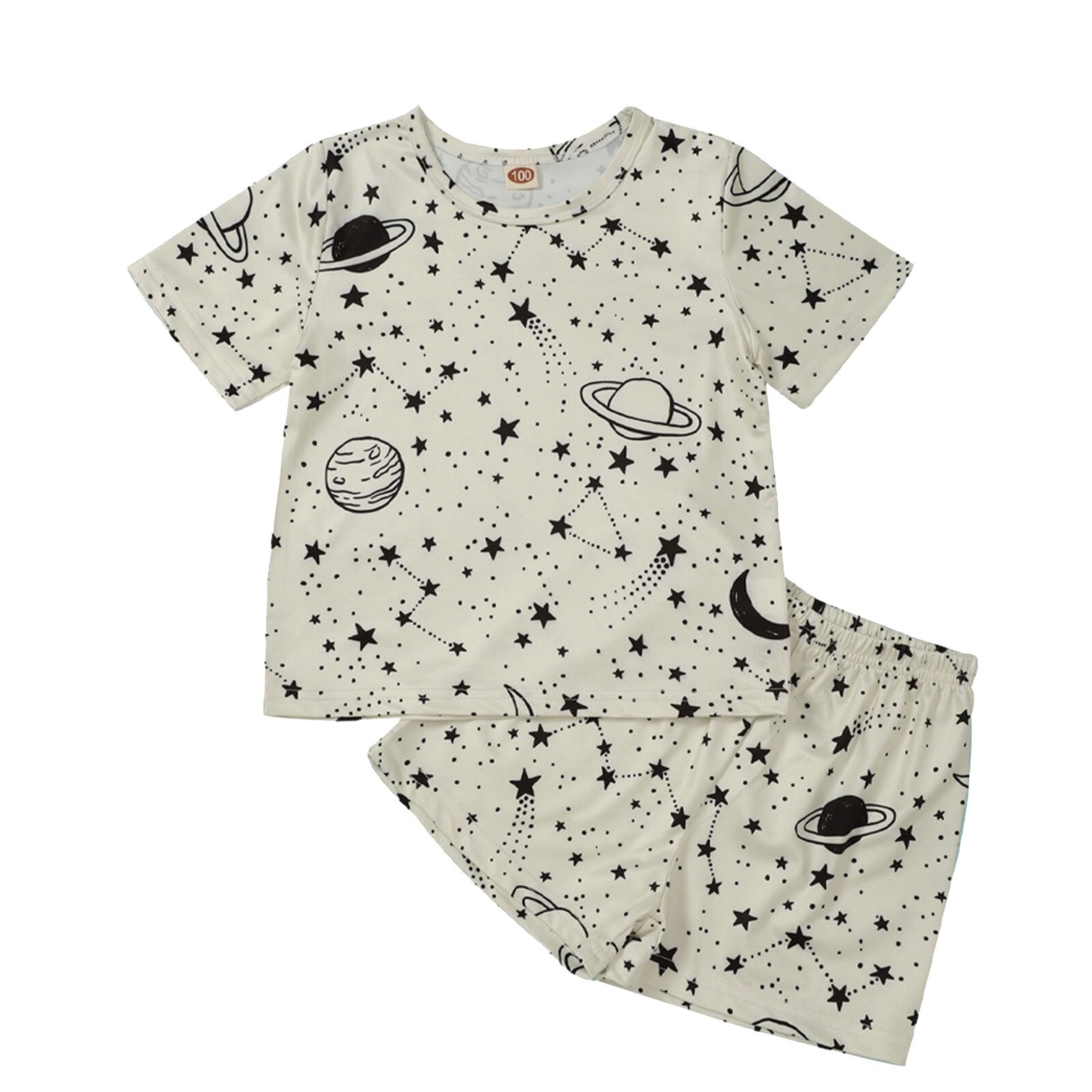 1-8Years Planeet Print Trainingspak Pasgeboren Baby Baby Jongens Meisjes Korte Mouw Star Print Tops + Shorts Pyjama Set Babykleidung M4: 1-2 Years