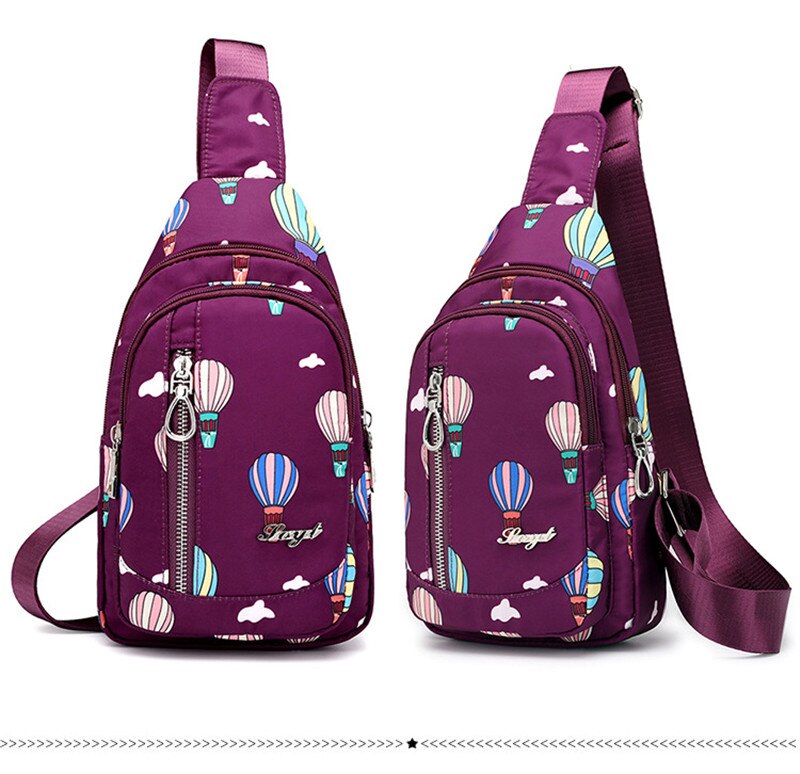 Motivo Floreale di modo Delle Signore di Sacchetto di Petto di Alta Qualità Warterproof Borsa Da Viaggio in nylon Sacchetto di Crossbody per Le Donne fionda Borsa messaggero Borsa: viola balloon