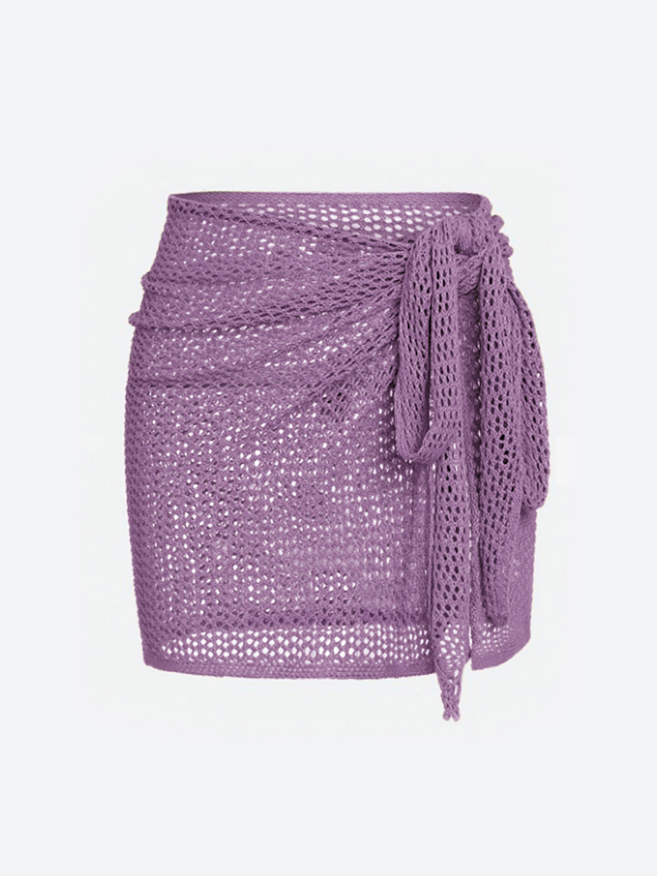 Women's Knitted Short Skirt with Hollow Straps and Slit, Sexy Beach Coverup Shirt for Summer