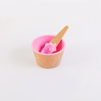 1 Set Ice Cream Bowl Spoon Clear/Fluffy Slime Box Popular Kids Food Play Toys for Children Charms Lizun Clay DIY Kit Accessories: Pink