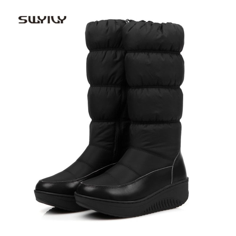 SWYIVY Winter High Boots Woman Wedge Swing Shoes Lose Weight Winter Warm High Boots Platform Slimming Snow Boots For Woman