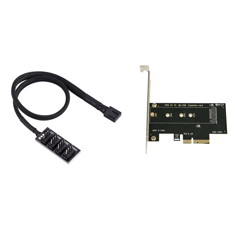 M.2 Nvme Ssd Ngff to Pcie 3.0 X4/X8/X16 Adapter & PWM Fan Hub, 4-Pin Computer CPU / Power Multiplexer Connector Cable